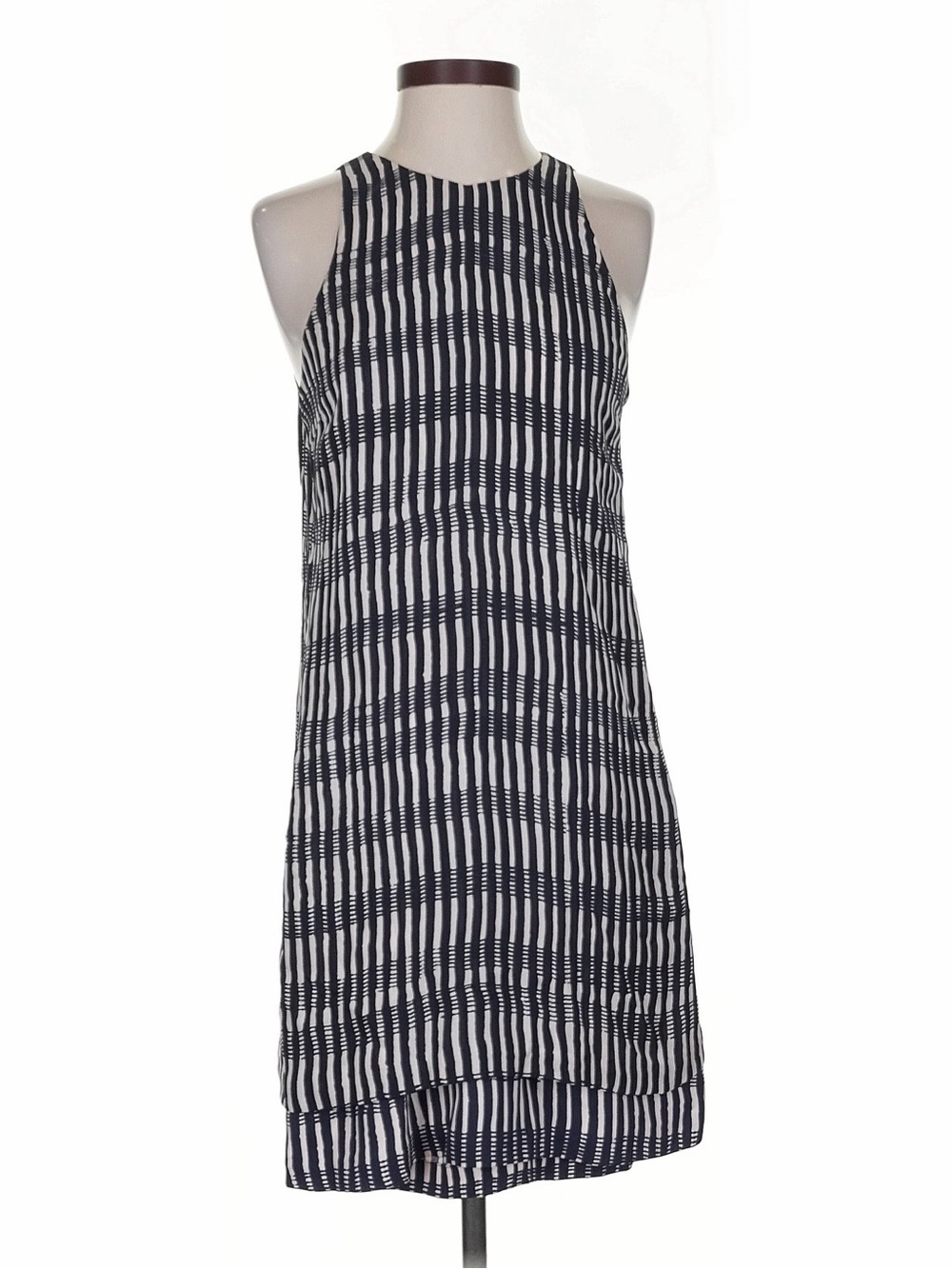A.L.C. 100% Silk Split Open Back Tunic Top XS Black Ivory Abstract Print